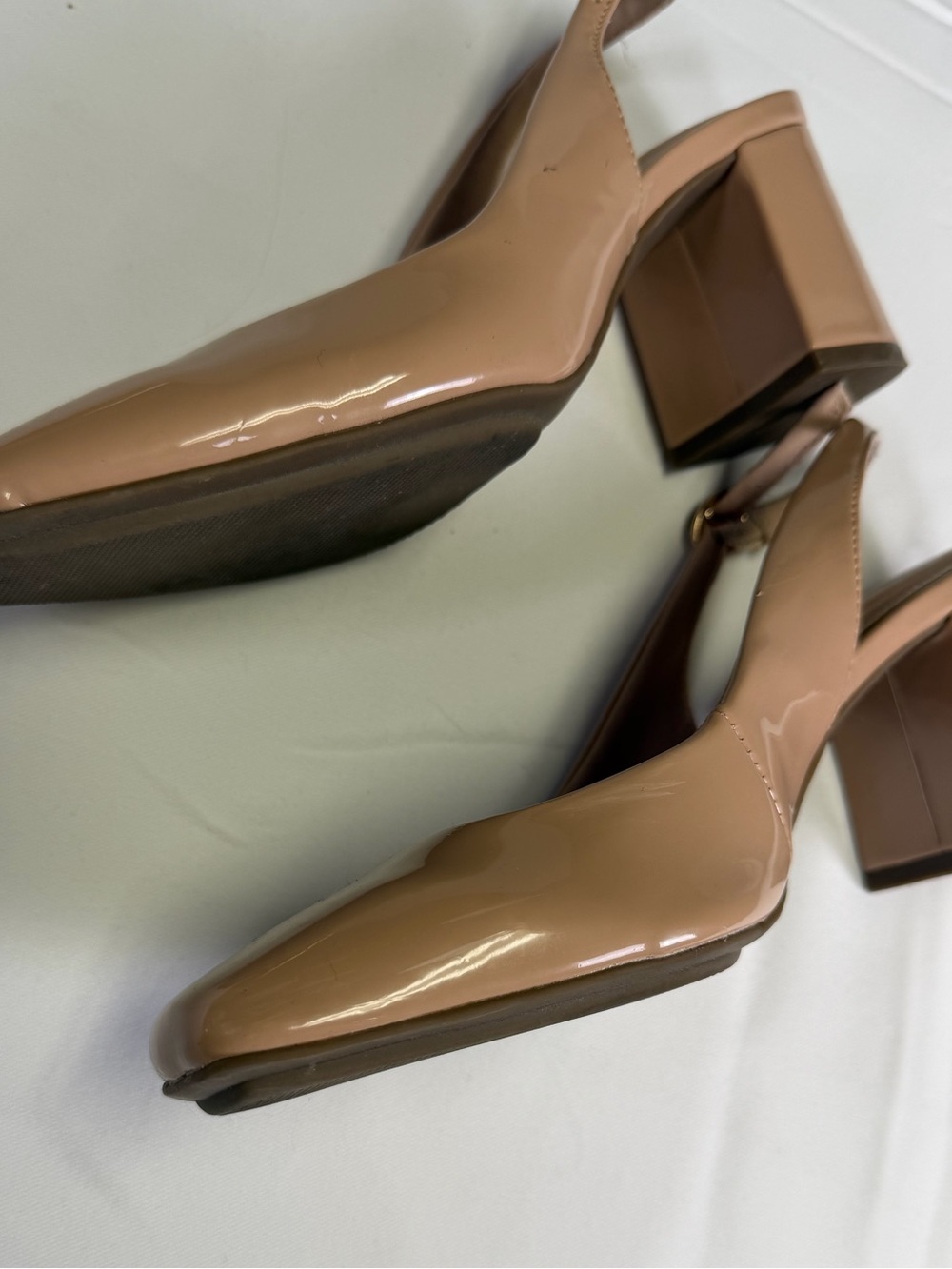Anne Klein Nude Patent Slingback Block Heel Pumps - Picture 5 of 16
